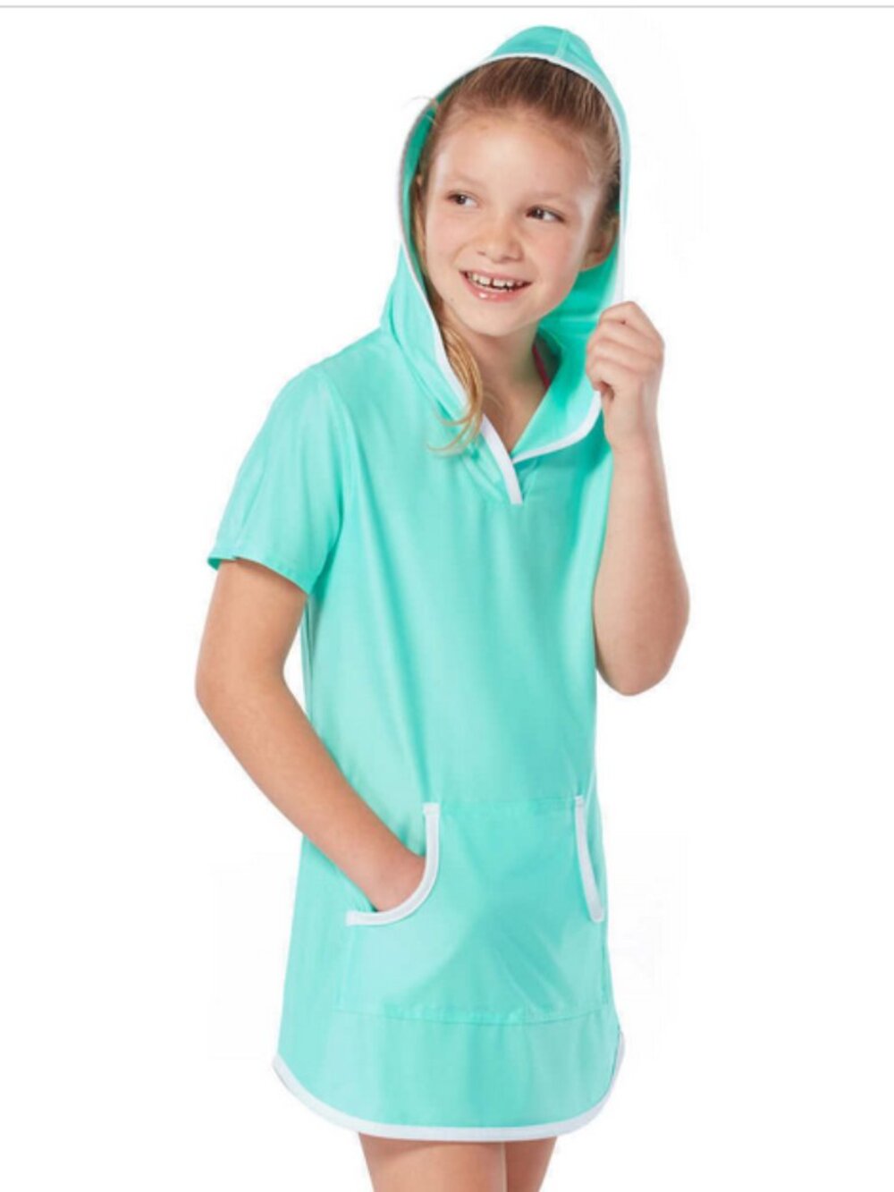 Free Country Youth Girl's Swim Sun Mesh Hooded Kangaroo Cover Up SZ S SPEARMINT
